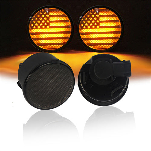 US Flag Imaged LED Amber Turn Signals Lights lens For 2007-2018 Jeep Wrangler JK JKU - Ultralisk4x4