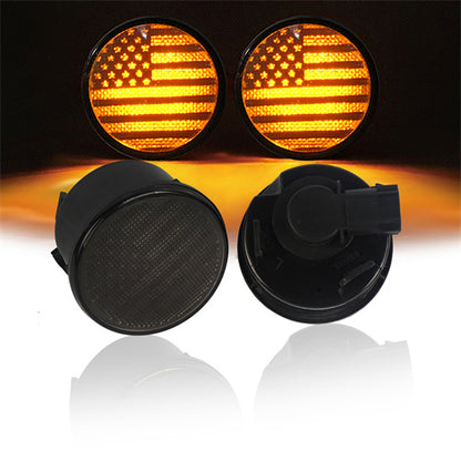 US Flag Imaged LED Amber Turn Signals Lights lens For 2007-2018 Jeep Wrangler JK JKU - Ultralisk4x4