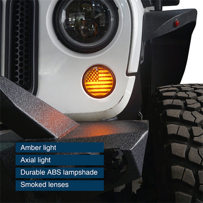 US Flag Imaged LED Amber Turn Signals Lights lens For 2007-2018 Jeep Wrangler JK JKU - Ultralisk4x4