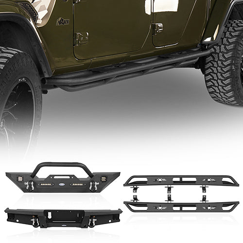 Jeep JT Mid Width Front Bumper & Rear Bumper & Side Steps for 2020-2023 Jeep Gladiator JT ultralisk4x4 ULB.3018+7003+7002 1