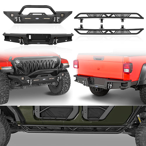 Jeep JT Mid Width Front Bumper & Rear Bumper & Running Boards for 2020-2023 Jeep Gladiator JT Ultralisk 4x4 ULB.3018+7003+7000 1