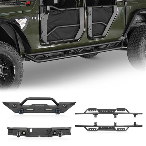 Mid Width Front Bumper & Rear Bumper & Side Steps Nerf Bars (20-25 Jeep Gladiator JT) - ultralisk4x4