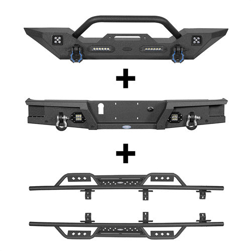 Mid Width Front Bumper & Rear Bumper & Side Steps Nerf Bars (20-25 Jeep Gladiator JT) - ultralisk4x4