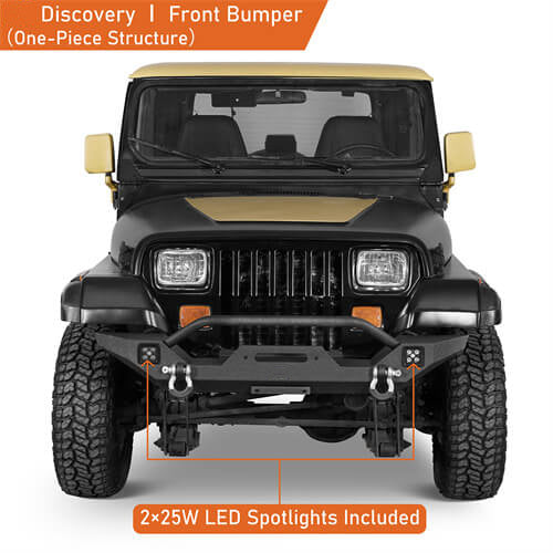 Aftermarket Front Bumper w/ Winch Plate & LED Spotlights For 1987-1995 Jeep Wrangler YJ - Ultralisk4x4