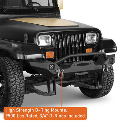 Aftermarket Front Bumper w/ Winch Plate & LED Spotlights For 1987-1995 Jeep Wrangler YJ - Ultralisk4x4