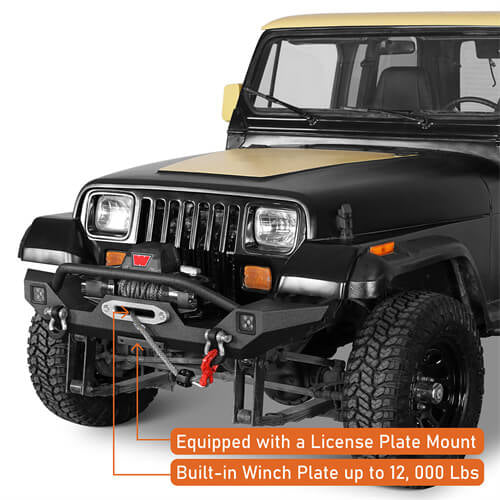 Aftermarket Front Bumper w/ Winch Plate & LED Spotlights For 1987-1995 Jeep Wrangler YJ - Ultralisk4x4