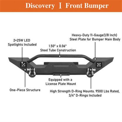Aftermarket Front Bumper w/ Winch Plate & LED Spotlights For 1987-1995 Jeep Wrangler YJ - Ultralisk4x4