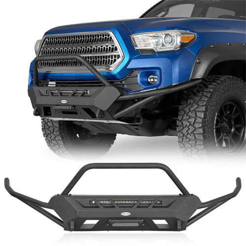 Off Road Tube Front Bumper w/ LED Light Bar For 2016-2023 Toyota Tacoma 3rd Gen - Ultralisk4x4