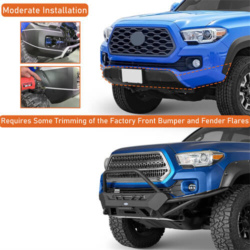 Off Road Tube Front Bumper w/ LED Light Bar For 2016-2023 Toyota Tacoma 3rd Gen - Ultralisk4x4