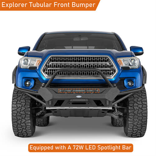 Off Road Tube Front Bumper w/ LED Light Bar For 2016-2023 Toyota Tacoma 3rd Gen - Ultralisk4x4