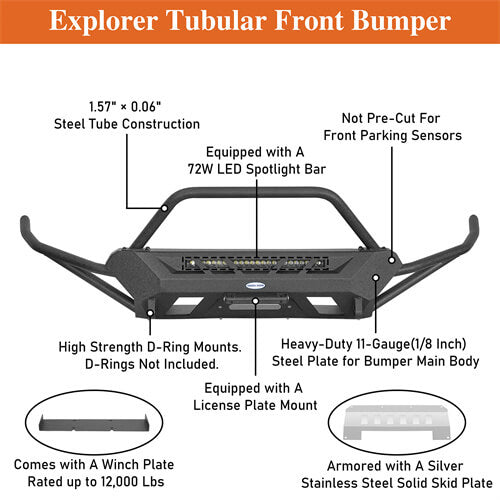 Off Road Tube Front Bumper w/ LED Light Bar For 2016-2023 Toyota Tacoma 3rd Gen - Ultralisk4x4