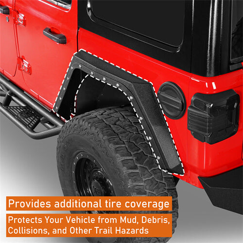 Evan-Fischer Rear Fender Flares Pair For Jeep Wrangler JK (2007-2018) | Textured Black, Direct Replacement | Driver & Passenger Side