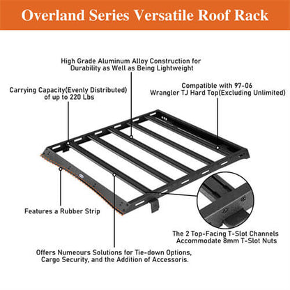 Overland Aluminum Roof Rack For 1997-2006 Jeep Wrangler TJ Hardtop - Ultralisk4x4 -u1038s-10