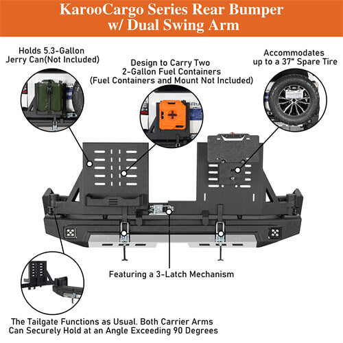 KarooCargo Rear Bumper w/ 5.3-Gallon Jerry Can Holder For 2010-2024 Toyota 4Runner - Ultralisk4x4
