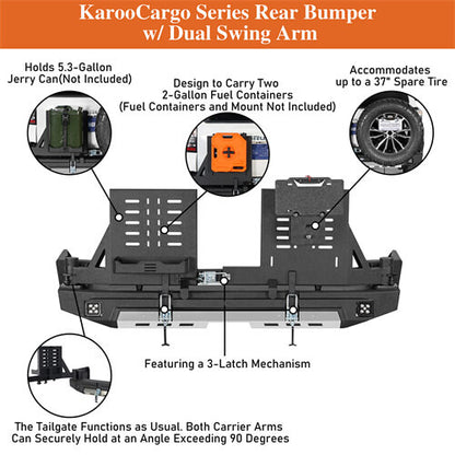 KarooCargo Rear Bumper w/ 5.3-Gallon Jerry Can Holder For 2010-2024 Toyota 4Runner - Ultralisk4x4