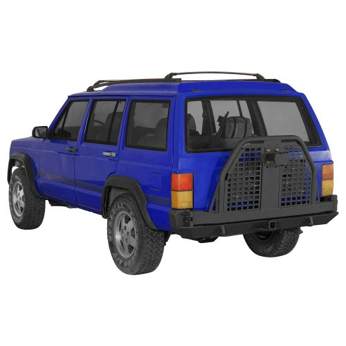 Road Trip Rear Bumper w/ Swing Out Tire Carrier & Foldable Table For 1984-2001 Jeep Cherokee XJ - Ultralisk4x4