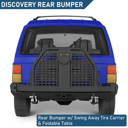 Road Trip Rear Bumper w/ Swing Out Tire Carrier & Foldable Table For 1984-2001 Jeep Cherokee XJ - Ultralisk4x4