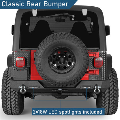 Car Bumper Rear Bumper w/ LED Lights For 1997-2006 Jeep Wrangler TJ - Ultralisk4x4