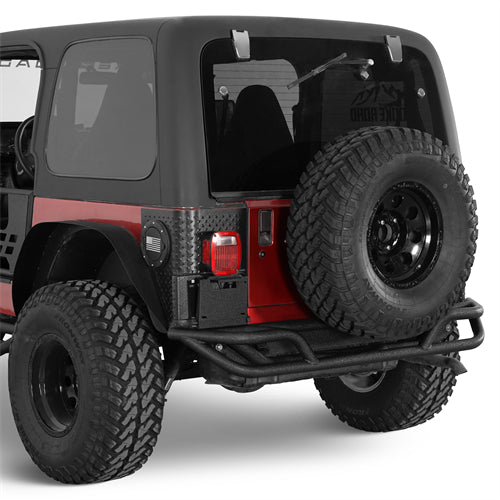 Textured Black Steel Rear Tube Bumper For Jeep Wrangler TJ 97-06 & YJ 86-96, Direct Fit, Includes Brackets