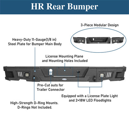 Durable Rear Bumper w/LED Lights(09-18 Dodge Ram 1500) - Ultralisk 4x4