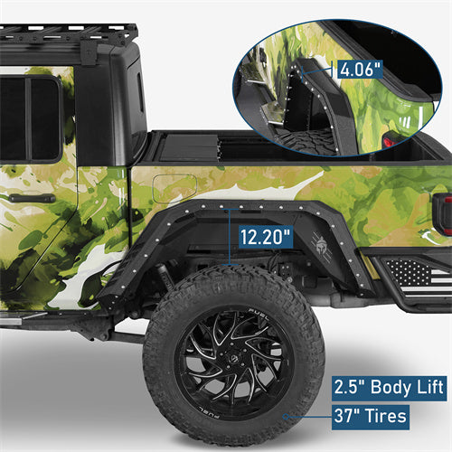 Armour Style Rear Fender Flares For 2020-2025 Jeep Gladiator JT - Ultralisk4x4-u7020-10