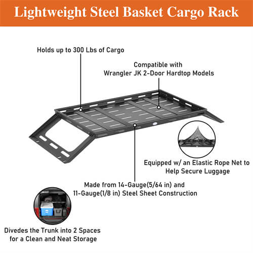 Rear Trunk Basket Cargo Rack For 2007-2018 Jeep Wrangler JK - Ultralisk4x4-u2096s-8