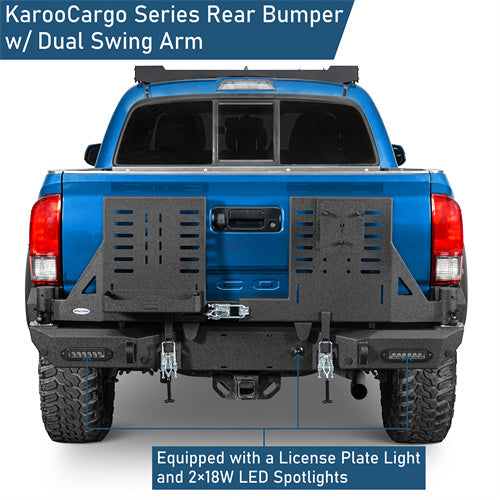 Road Trip Rear Bumper w/ Dual Swing Arms & Tire Carrier & 5.3-Gallon Jerry Can Holder For 2016-2023 Toyota Tacoma - Ultralisk4x4