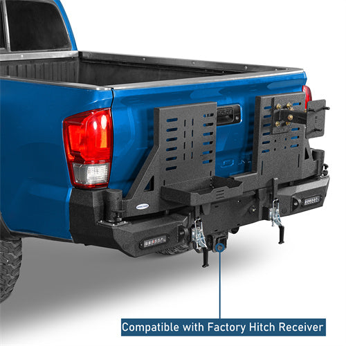 Road Trip Rear Bumper w/ Dual Swing Arms & Tire Carrier & 5.3-Gallon Jerry Can Holder For 2016-2023 Toyota Tacoma - Ultralisk4x4