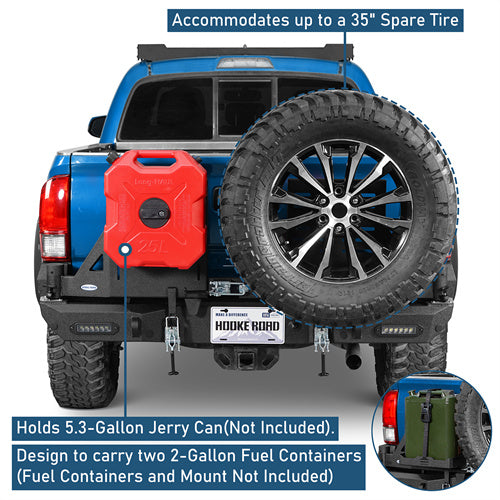 Road Trip Rear Bumper w/ Dual Swing Arms & Tire Carrier & 5.3-Gallon Jerry Can Holder For 2016-2023 Toyota Tacoma - Ultralisk4x4