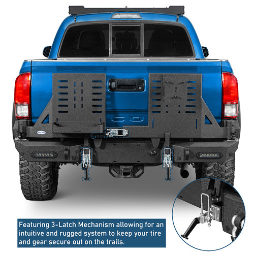 Road Trip Rear Bumper w/ Dual Swing Arms & Tire Carrier & 5.3-Gallon Jerry Can Holder For 2016-2023 Toyota Tacoma - Ultralisk4x4