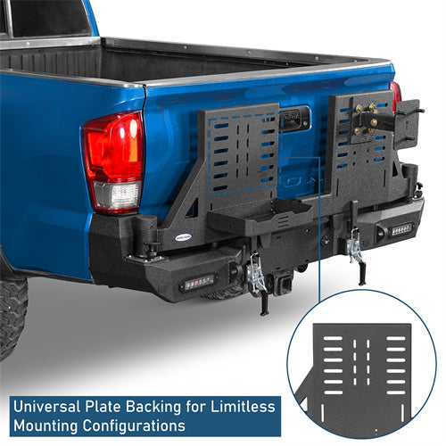 Road Trip Rear Bumper w/ Dual Swing Arms & Tire Carrier & 5.3-Gallon Jerry Can Holder For 2016-2023 Toyota Tacoma - Ultralisk4x4