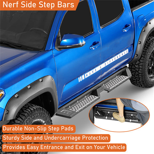 Textured Black Side Step Rails For 2005-2023 Toyota Tacoma Double Cab – Nerf Bars