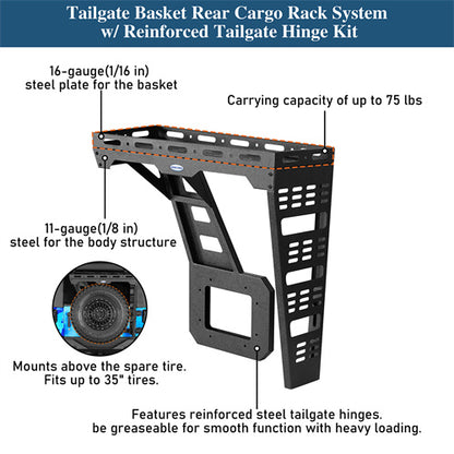 Tailgate Basket Rear Cargo Rack System For 2007-2018 Jeep Wrangler JK - Ultralisk4x4-u2098-10