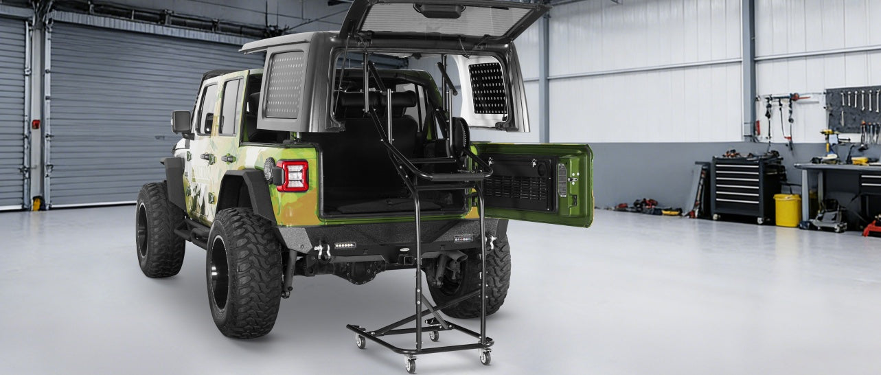 Movable Door Storage Cart Holder & Hard Top Lift Holder Rack For 1997-2026 Jeep Wrangler TJ JK JL JT & Ford Bronco 4-Door - Ultralisk 4x4