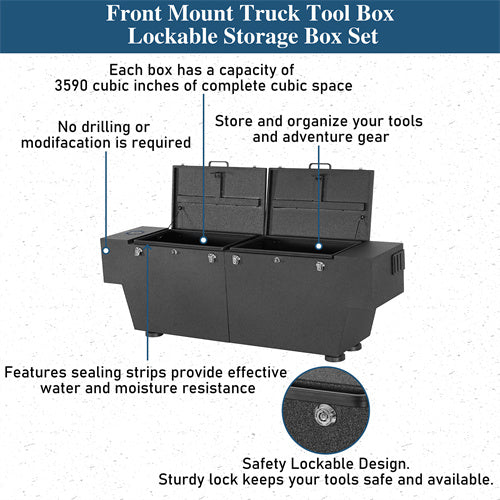 Truck Tool Box Lockable Storage Box Set For 2005-2023 Toyota Tacoma / 2015-2022 Chevy Colorado / GMC Canyon 5'2" Bed - Ultralisk4x4