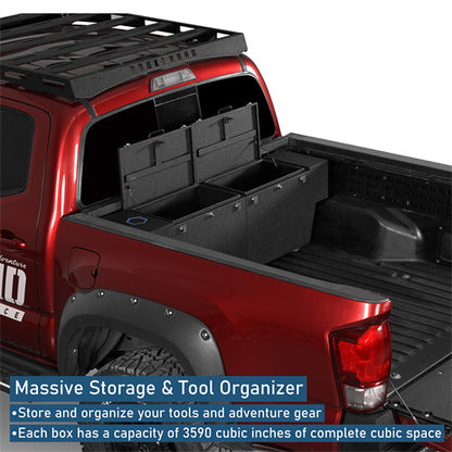 Truck Tool Box Lockable Storage Box Set For 2005-2023 Toyota Tacoma / 2015-2022 Chevy Colorado / GMC Canyon 5'2" Bed - Ultralisk4x4