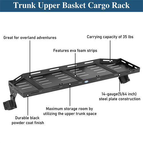Trunk Upper Basket Cargo Rack For 2007-2018 Jeep Wrangler JK 4-Door Hardtop - Ultralisk4x4-u2120-10
