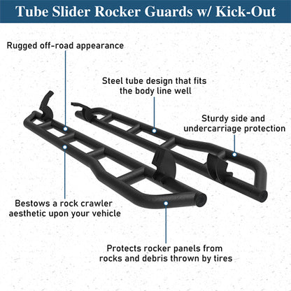 Tube Slider Rocker Guards w/ Kick-Out For 2010-2025 Toyota 4Runner (Excluding Limited, Nightshade, TRD Sport & 10-13 SR5) - Ultralisk4x4