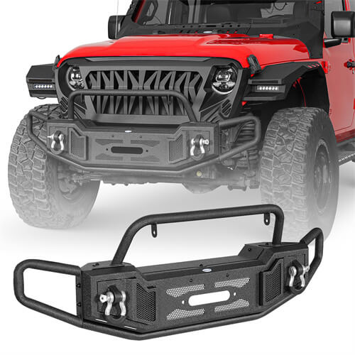 Tubular Front Bumper w/ Winch Plate For 2018-2024 Jeep Wrangler JL GLadiator JT - Ultralisk4x4-u3062s-1