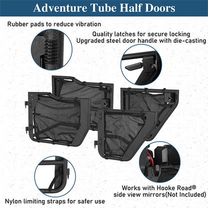 Tube Half Front & Rear Doors w/ Black shade skins For 2007-2018 Jeep Wrangler JK 4 Doors - Ultralisk4x4