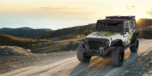 Mad Max Front Bumper w/Steel Grille Guard & Windshield Frame Cover(07-18 Jeep Wrangler JK) - ultralisk4x4