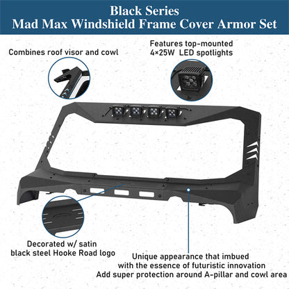 Madmax Windshield Frame Cover Visor/Cowl Combination For 2007-2018 Jeep Wrangler JK - Ultralisk4x4