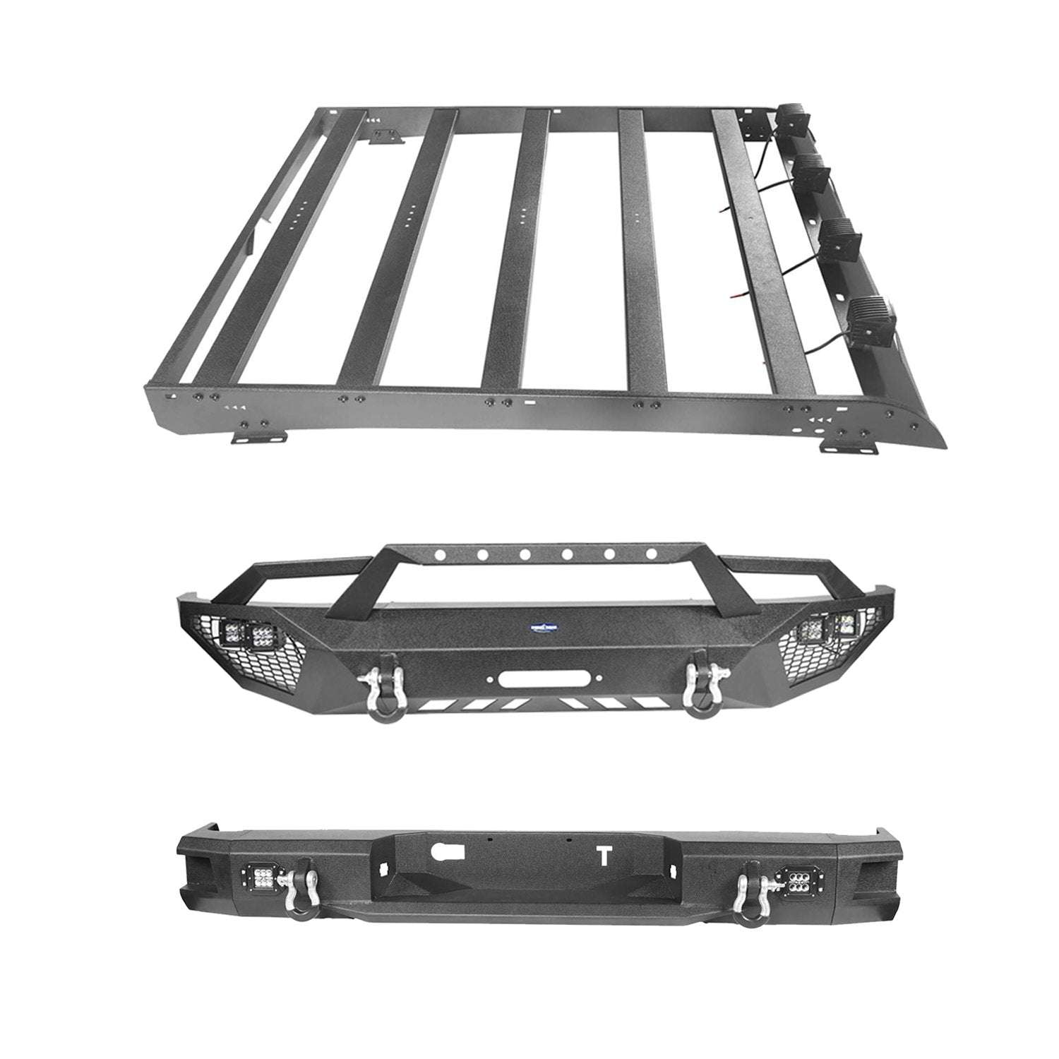 Full Width Front Bumper & Back Bumper & Roof Rack for 2014-2021 Toyota Tundra Crewmax b5000+b5003+b5004 2