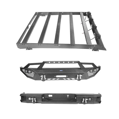 Full Width Front Bumper & Back Bumper & Roof Rack for 2014-2021 Toyota Tundra Crewmax b5000+b5003+b5004 2