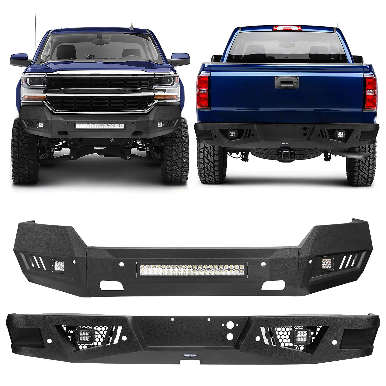 2016 Chevy Silverado Bumper Steel Front Bumper & Rear Bumper w/Step for 2016-2018 Chevy Silverado