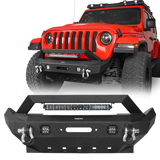 Rock Crawler Stubby Front Bumper with low-profile grille guard for Jeep Wrangler JL & Jeep Gladiator JT - Ultralisk 4x4 u3031 1