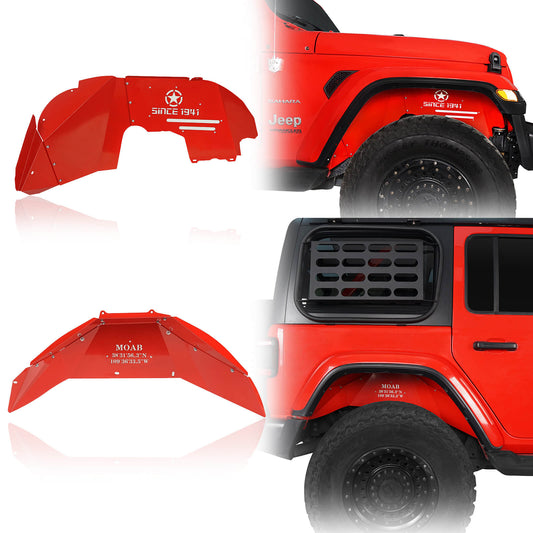 Black / Red Inner Fender Liners Kits(18-23 Jeep Wrangler JL, Excluding Sports Version) - ultralisk4x4