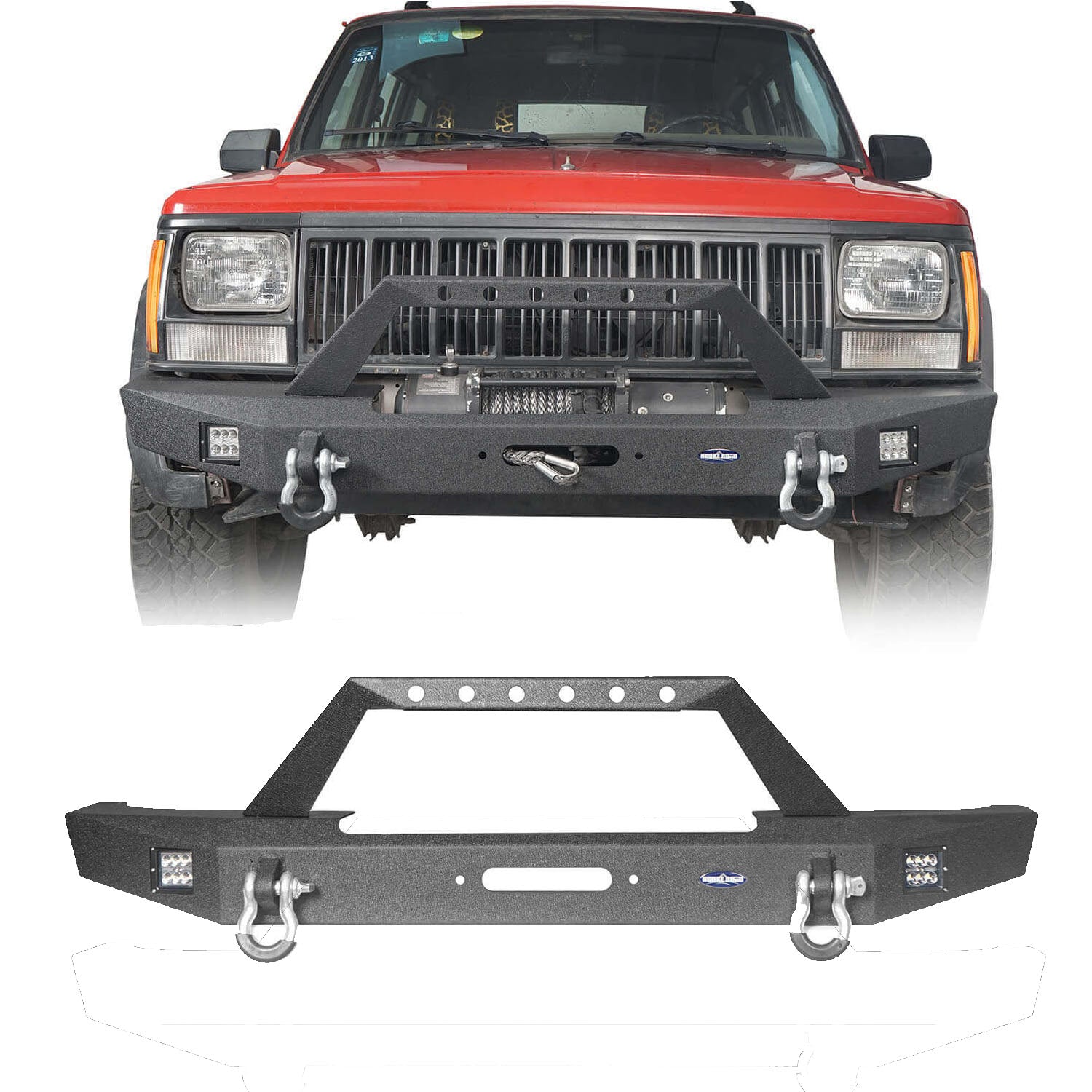 Full Width front Bumper Destroyer Rear Bumper w/2 ×18W LED Floodlights for Jeep Cherokee XJ 1984-2001 BXG321323 3
