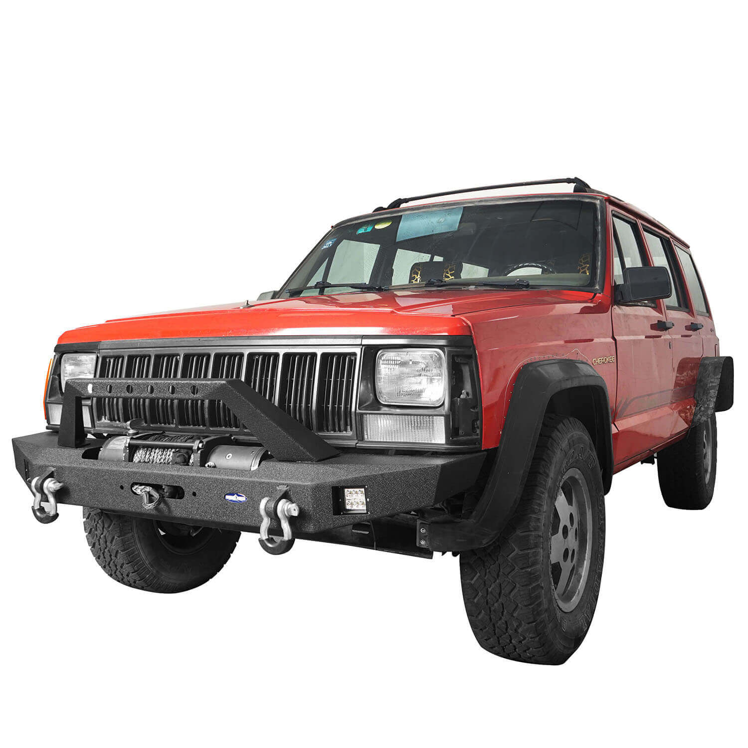 Full Width front Bumper Destroyer Rear Bumper w/2 ×18W LED Floodlights for Jeep Cherokee XJ 1984-2001 BXG321323 5