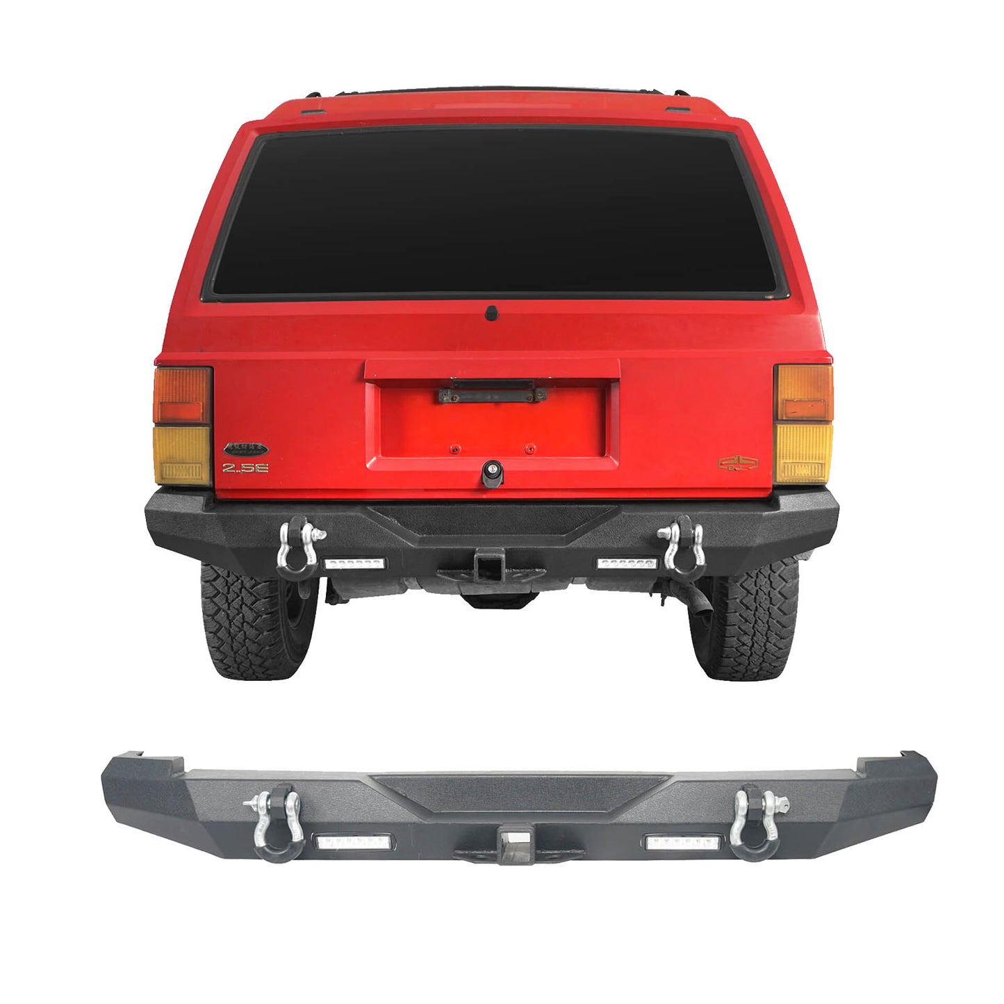 Full Width front Bumper Destroyer Rear Bumper w/2 ×18W LED Floodlights for Jeep Cherokee XJ 1984-2001 BXG321323 8